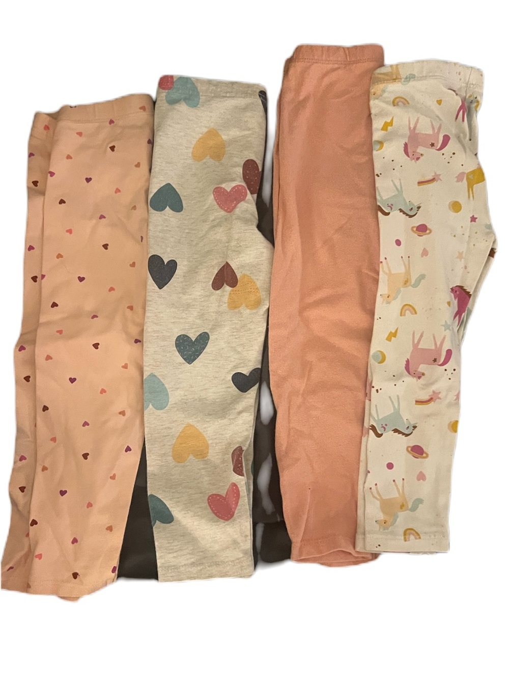Cat & Jack Peach, Cream & Multi Heart & Unicorn Leggings - 4-Pack 2T bundle